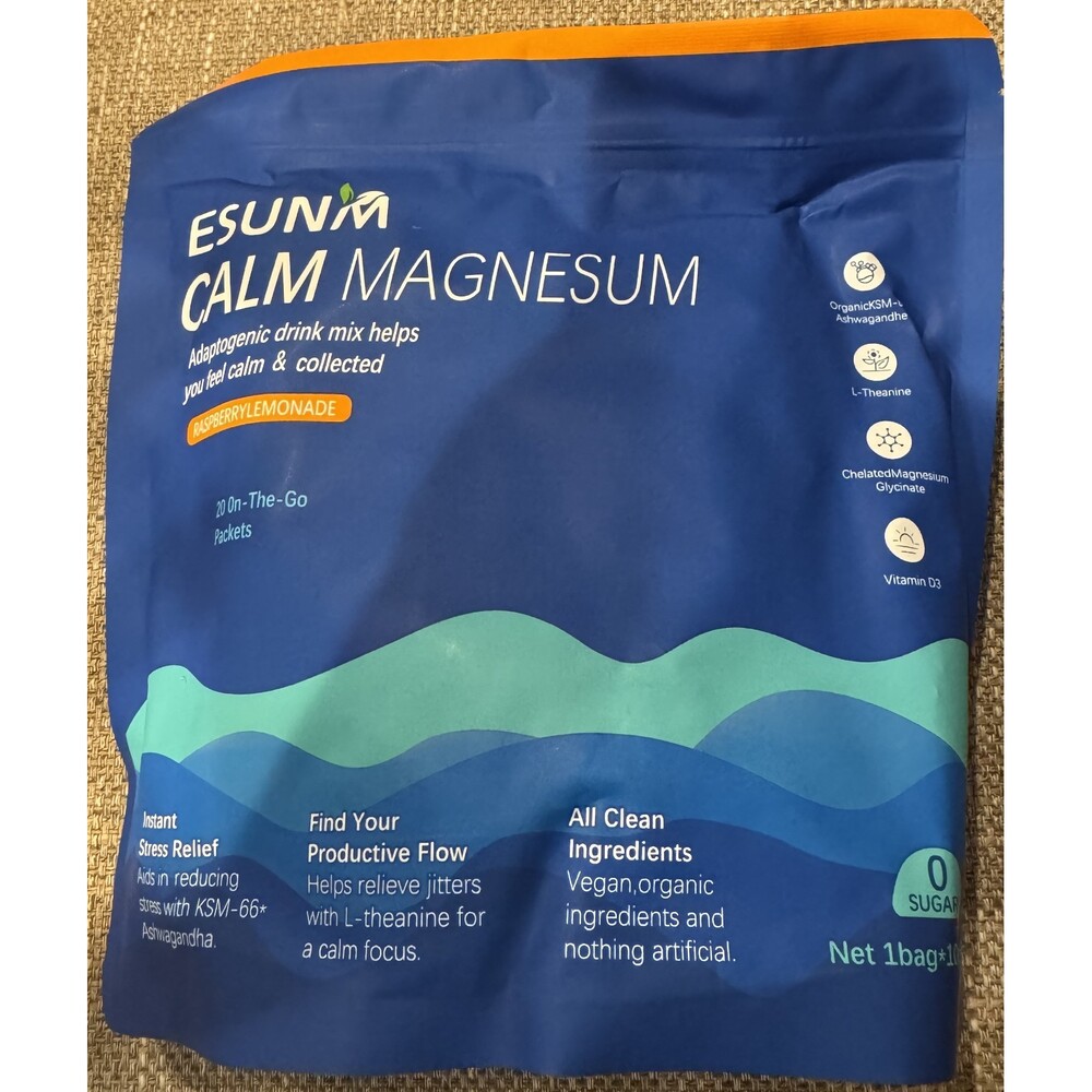 Esunm Calm Magnesium 20 Count Powder Packets Raspberry Lemonade 7/27